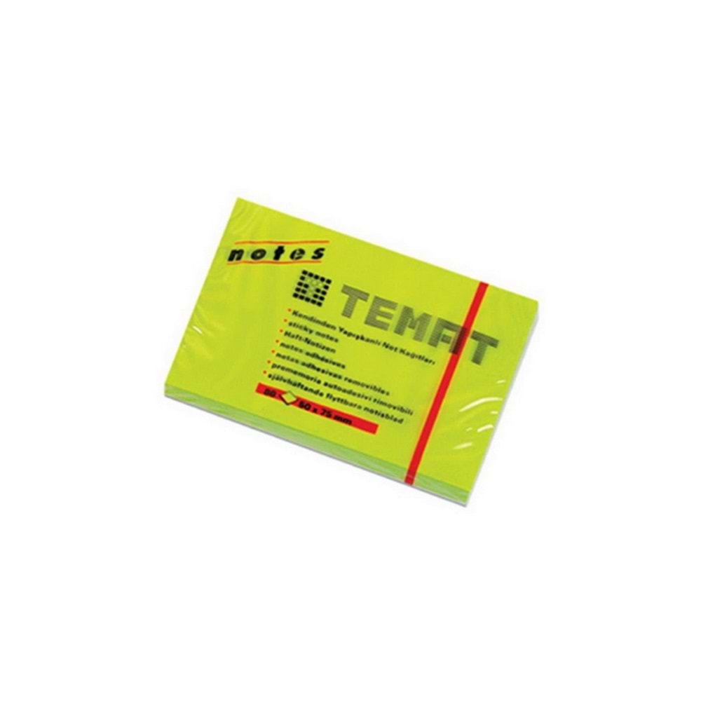 Temat Yapışkanlı Not Kağıt 50x75 MM Fosforlu Yeşil 11074 (1 Adet)