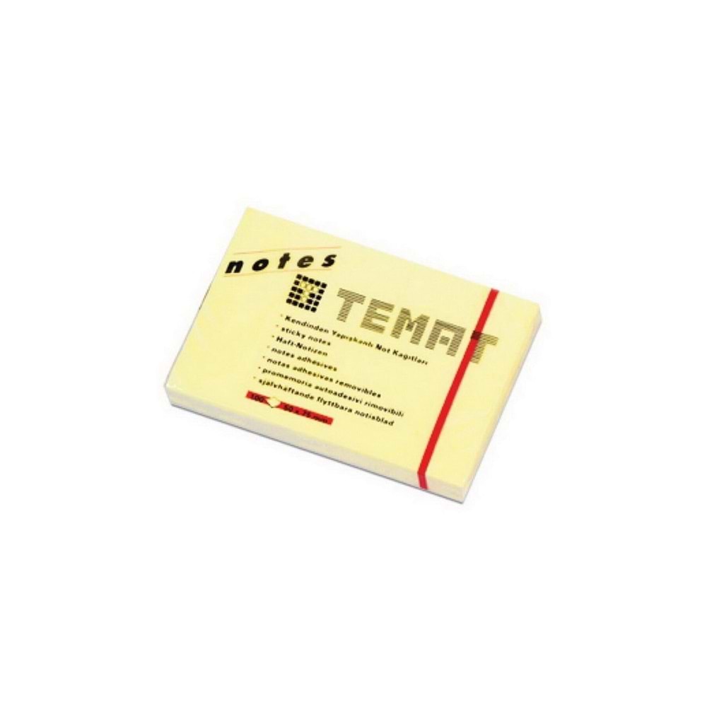 Temat Yapışkanlı Not Kağıdı Pastel Sarı 50x75 MM 11356 (1 Adet)