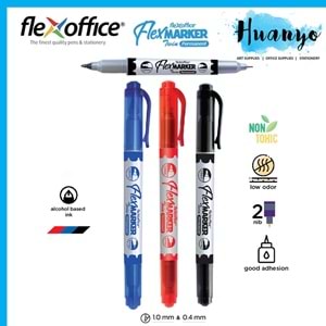 Flexoffice Permanent Marker Çift Taraflı Siyah Mürekkep 12 Lİ FO-PM07