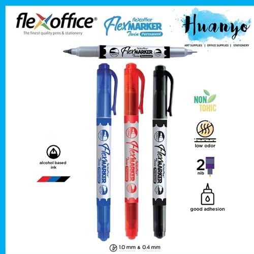 Flexoffice Permanent Marker Çift Taraflı Kırmızı Mürekkep 12 Lİ FO-PM07