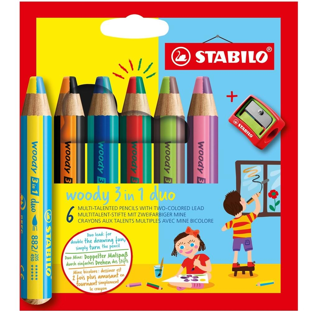 Stabilo Woody 3in1 Duo 6 Lı + Kalemtıraş