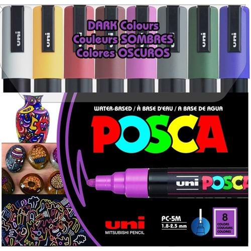 Uni-Ball Posca 1.8-2.5 Su Bazlı Poster Markörü Koyu Renk 8 Li