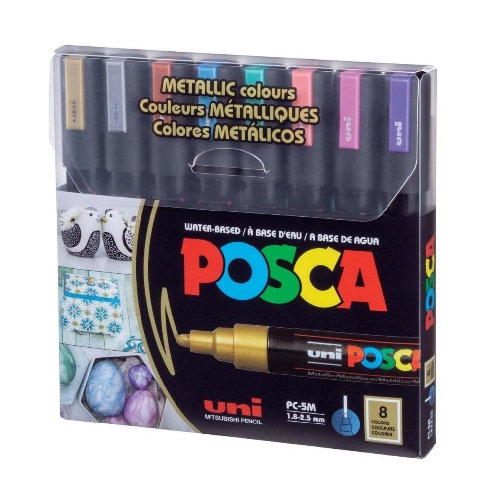 Uni-Ball Posca 1.8-2.5 Su Bazlı Poster Markörü Metalik 8 Li