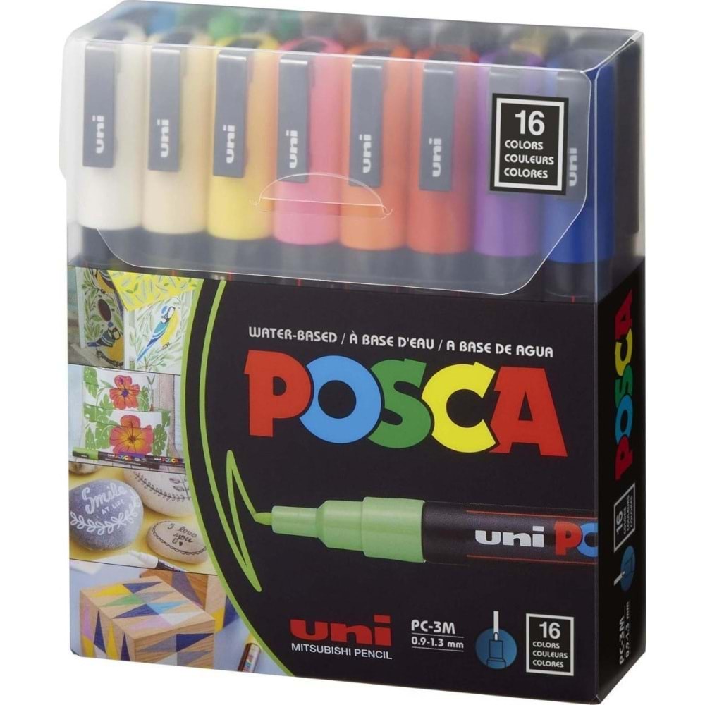Uni-Ball Posca 0.9-1.3 Su Bazlı Boyama Markörü 16 Lı PC-3M/16C