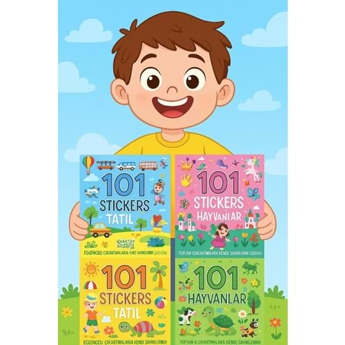 4E 101 Sticker Etkinlik Kitabı Taşıtlar-Prenses-Hayvanlar-Tatil