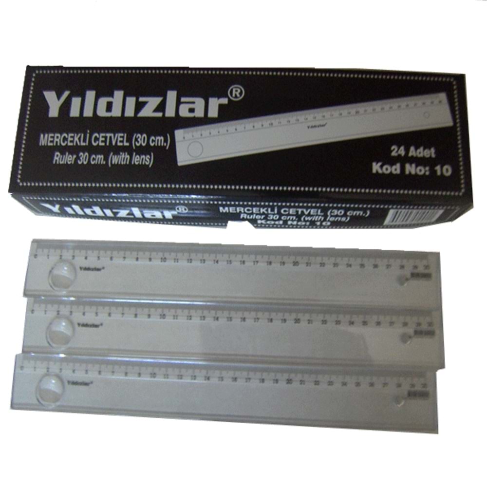 Yıldızlar Standart Cetvel Plastik Mercekli 30 CM 10 (1 Adet)