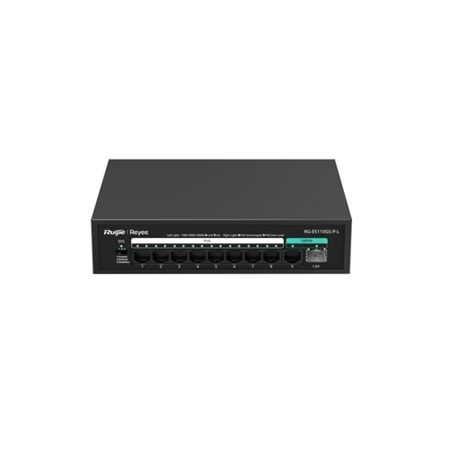 Ruijie-ReyeeRG-ES110GS-P-L 8 Port Poe+ 10-100-1000 Mbps 1 Port 10-100-1000 Mbps Uplink + 1 Port SFP