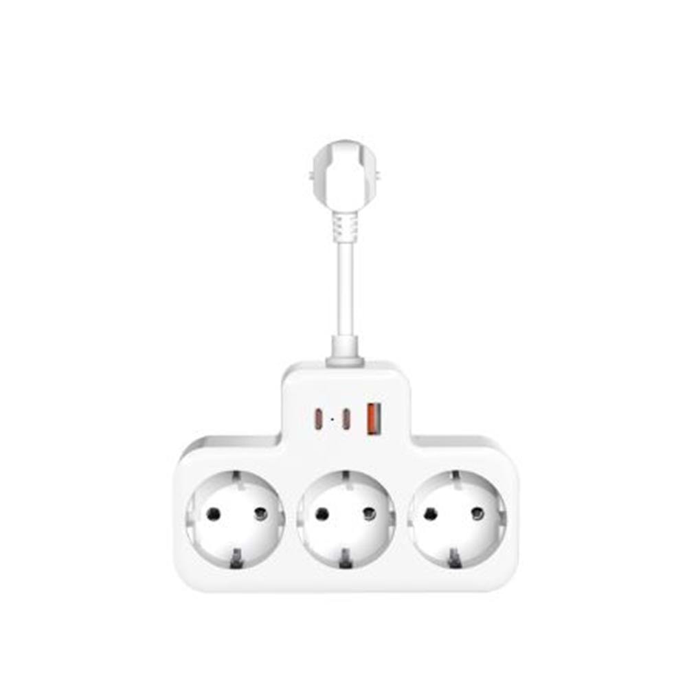 S-link PRZ07 Beyaz 3 Soketli 15mm 1 Usb 2 Type-C PD20W 1050 Joule Bakır Kablolu Akım Korumalı Priz