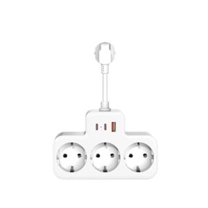 S-link PRZ07 Beyaz 3 Soketli 15mm 1 Usb 2 Type-C PD20W 1050 Joule Bakır Kablolu Akım Korumalı Priz