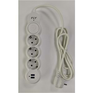 Fly 3393-01 3lü 2mt 2.1A Anahtarlı 2Usb Şarj Çıkışlı Akım Korumalı 2500w