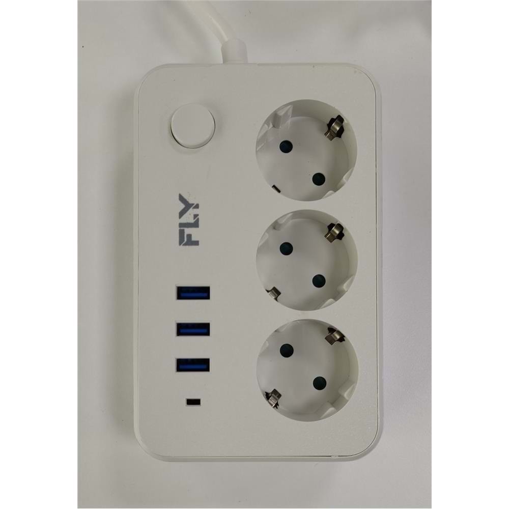 Fly 3406-01 3lü Anahtarlı 2.1A 3Usb Şarj Çıkışı 2mt Anahtarlı Akım Korumalı Priz Çocuk Koruması
