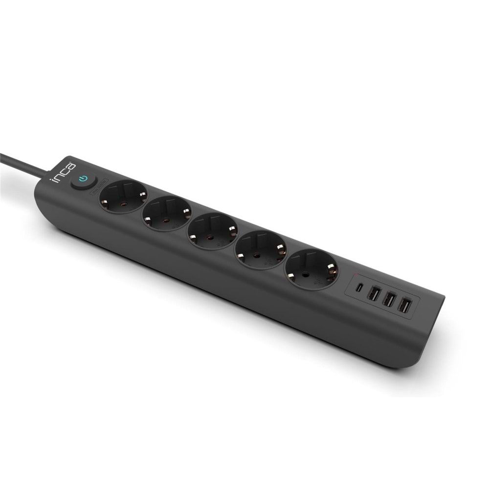 INCA IPW-44TU 5li 1,5mt Siyah 3Usb+Typ-C Akım Korumalı Led Tuşlu Priz