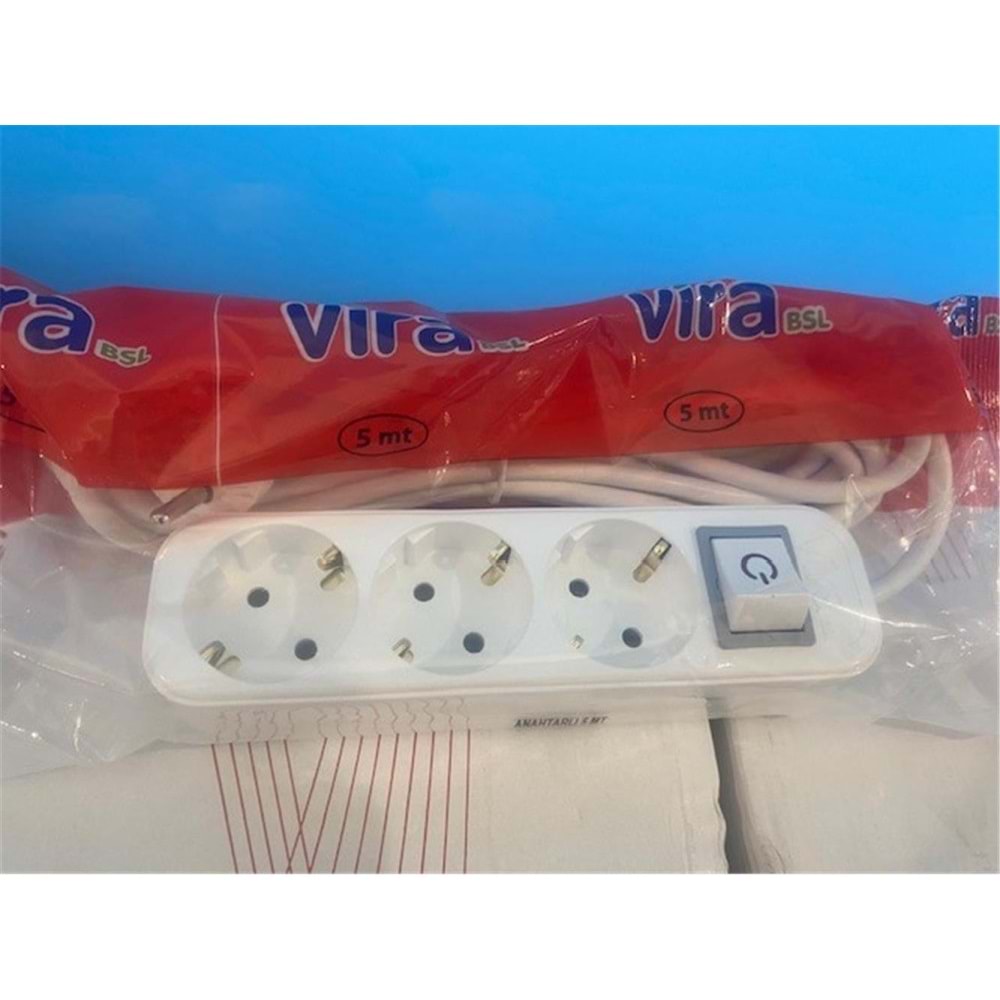 Vira 3lü 3mt Anahtarlı Topraklı Priz