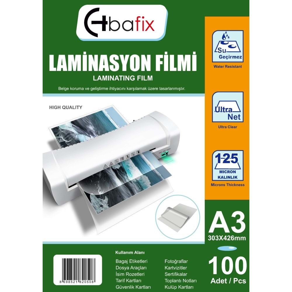 Bafix Laminasyon Filmi A3 125 MIC 303-426 (1 Adet)