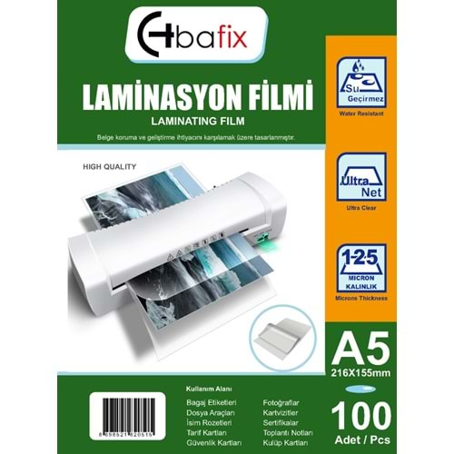 Bafix Laminasyon Filmi A5 125 MIC 216x155 (1 Adet)