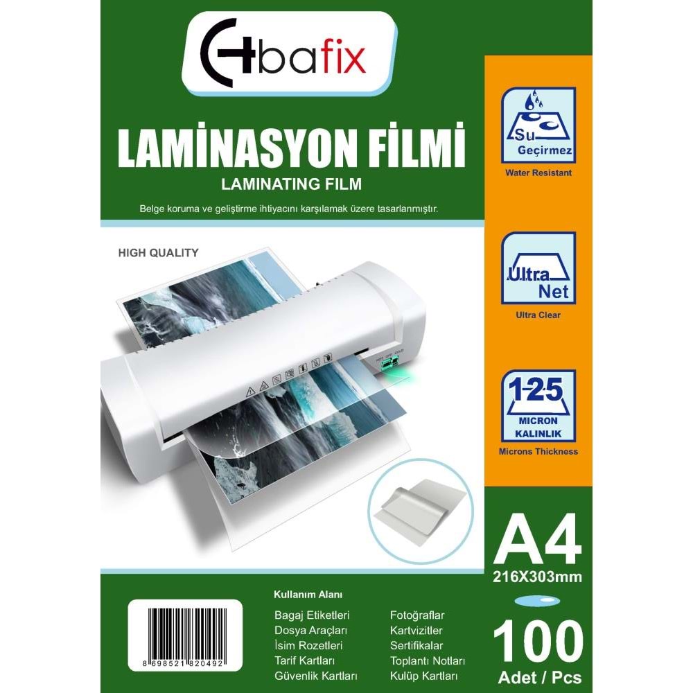 Bafix Laminasyon Filmi A4 125 Mıc 216-303 (1 Adet)
