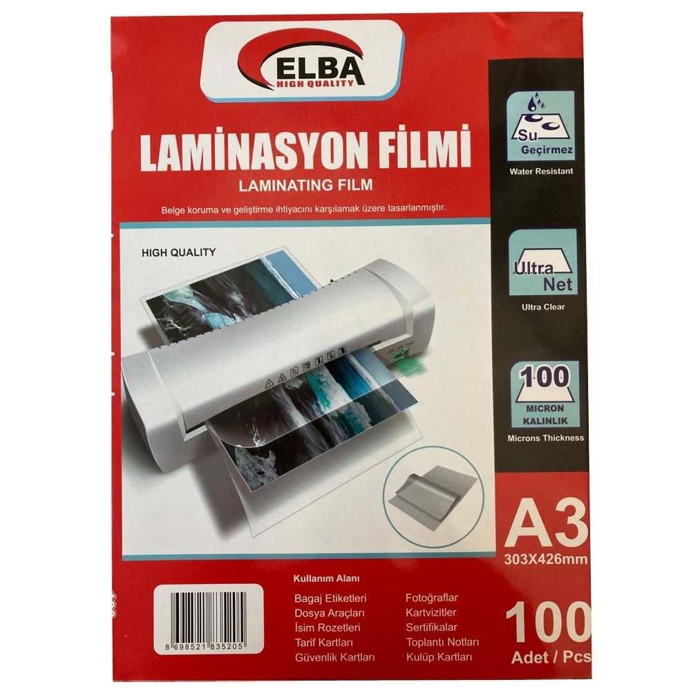 Elba Laminasyon Filmi A3 100 MIC 303x426 (1 Adet)