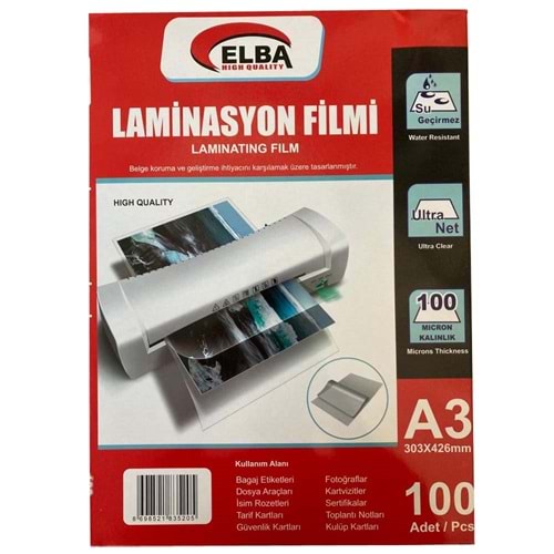 Elba Laminasyon Filmi A3 100 MIC 303x426 (1 Adet)