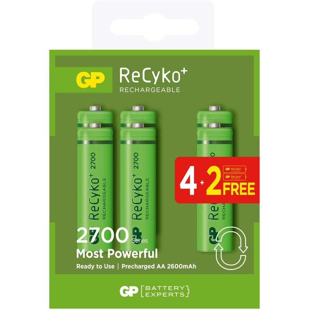 GP AA 2600 mAh Şarjlı Kalem Pil 4+2'li Paket GP270AAHCE4-2