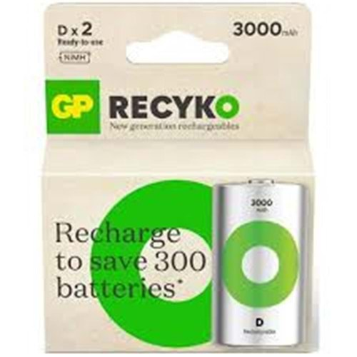 Gp 3000 mAh Büyük Boy Şarjlı Pil 2 li Paket D Boy GP300DHCR21-2TLB2