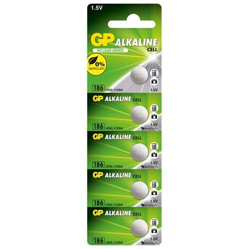 GP GP186-C5 LR43 AG12 Alkalin Düğme Pil 5'li Paket