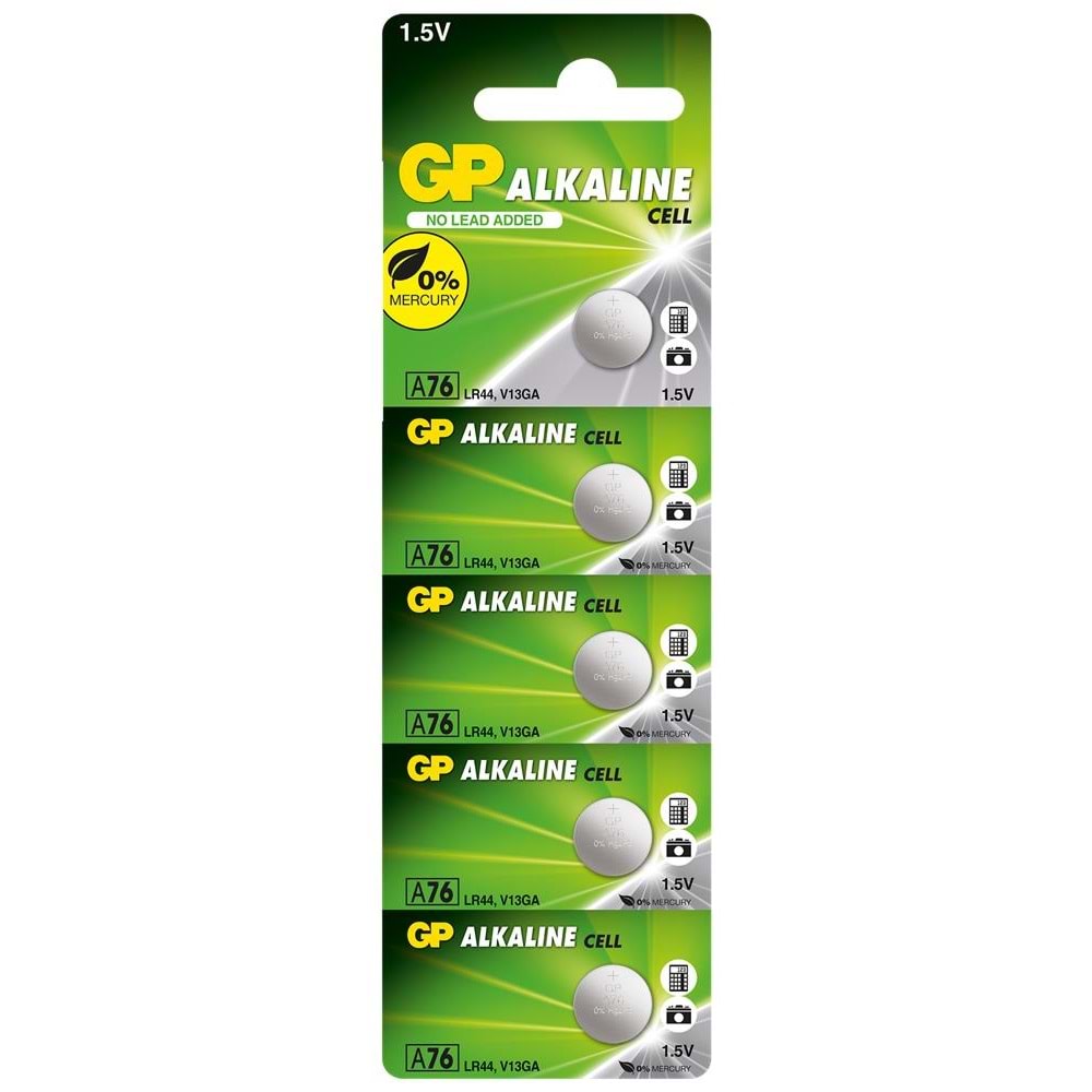 GP GPA76-C5 LR44 AG13 Alkalin Düğme Pil 5'li Paket