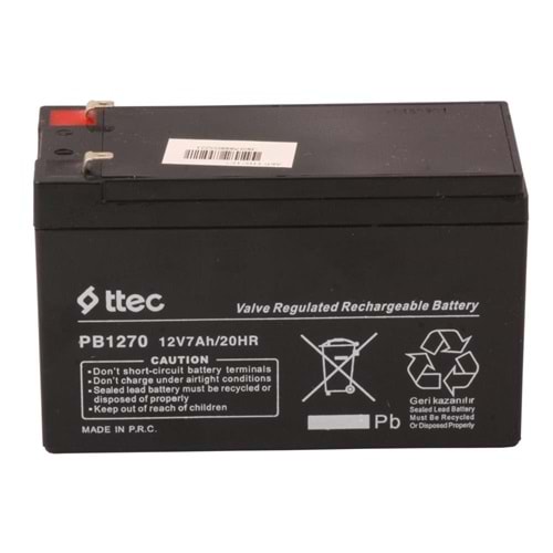Ttec 12V 7AH-20HR Base Bakımsız Kuru Akü Alarm-Siren için Ups Uygun Değil 1,75 Kg