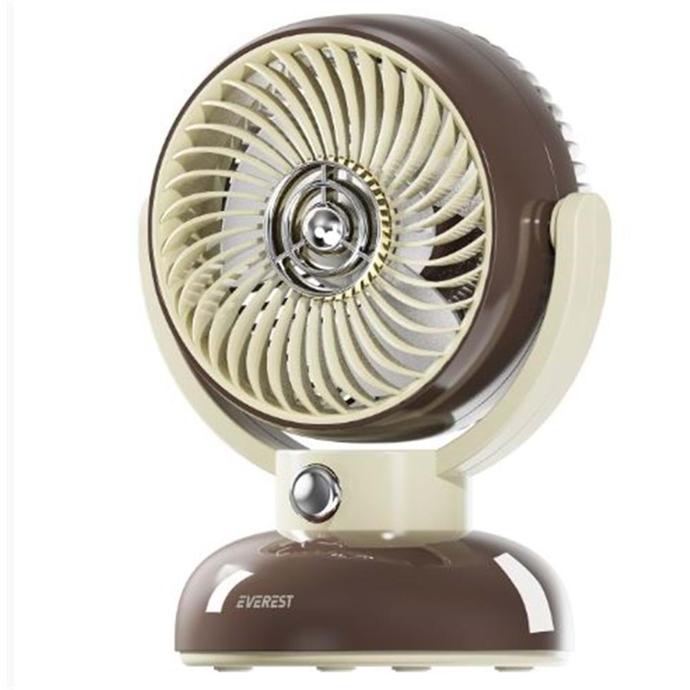 Everest EFN12 Kahve 1200mAh 3 Hız Kademe Led Işıklı Retro Masaüstü Usb Fan