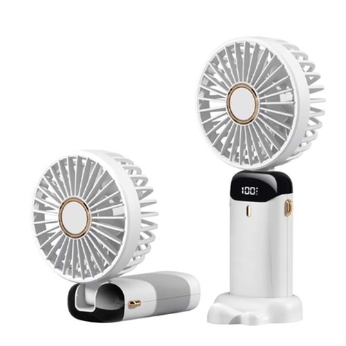 Feny FN-F30 Beyaz Kademeli Ultra Sessiz Led Göstergeli Katlanabilir Şarjlı 1200Mah Mini El Fanı