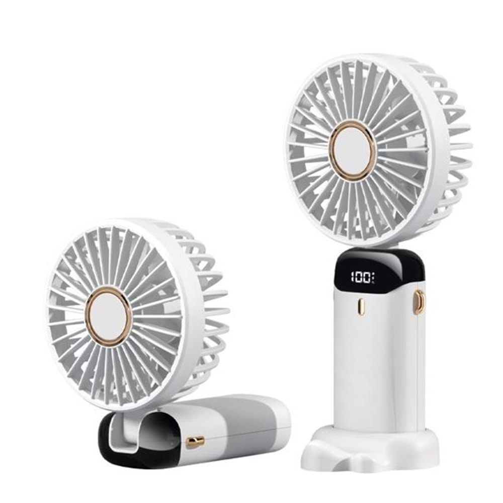Feny FN-F30 Beyaz Kademeli Ultra Sessiz Led Göstergeli Katlanabilir Şarjlı 1200Mah Mini El Fanı