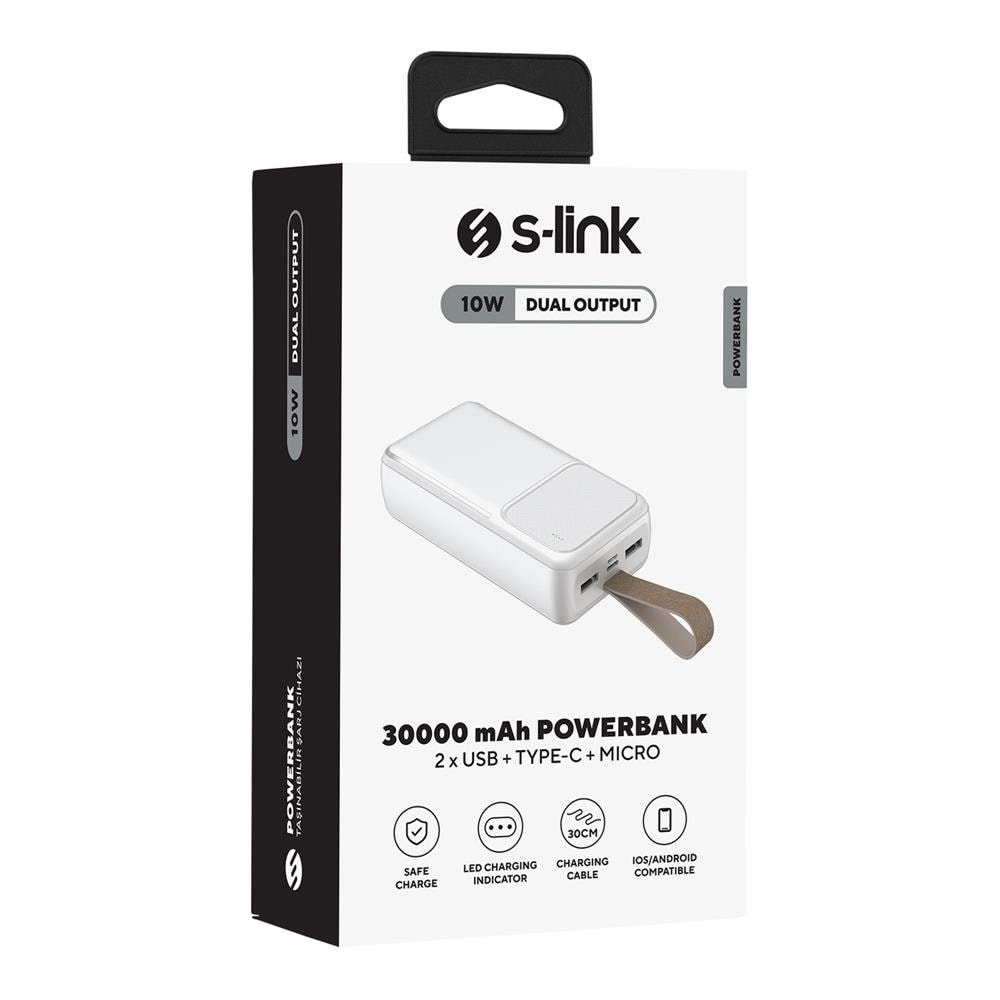 S-link G310 30000mAh 2-USB+Type-C+Micro Beyaz Taşınabilir Pil Şarj Cihazı Powerbank