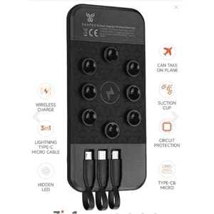 Snapron SNP-3003 10.000 Mah Vantuzlu Wireless Kablosuz ve 3in1 Kablolu Powerbank