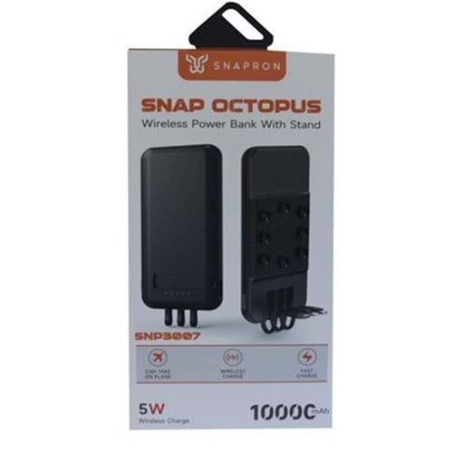 SnapMax SNP-3007 10.000 mah Siyah Vantuzlu Kablosuz ve 3in1 Kablolu Powerbank