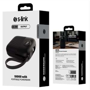 S-link MP110 10000mAh PD22.5W Type-C+Lightning Kablolu Siyah Pil Şarj Cihazı Powerbank