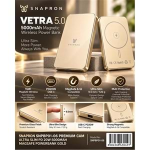 Snapron Snppb01-06 Gold 5000 mah Pd 20W USB- C MAGSAFE Ultra Silim ( Magnetic Wireless)