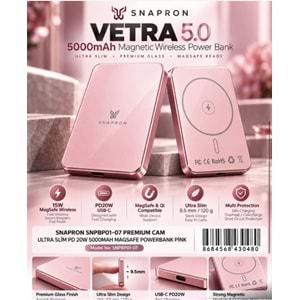 Snapron Snppb01-07 Pembe 5000 mah Pd 20W USB- C MAGSAFE Ultra Silim ( Magnetic Wireless)