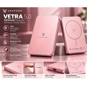 Snapron Snppb01-07 Pembe 5000 mah Pd 20W USB- C MAGSAFE Ultra Silim ( Magnetic Wireless)
