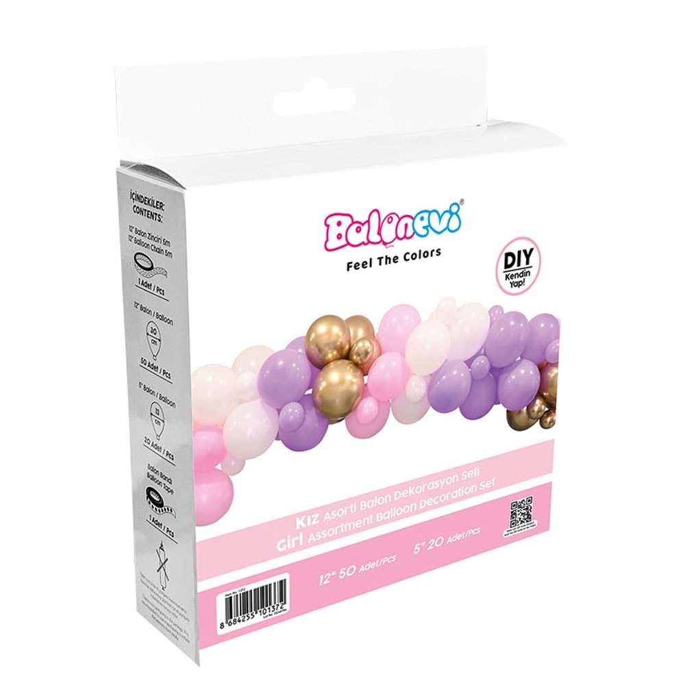 Balonevi Kız Asorti Balon Dekorasyon Seti 70 Li