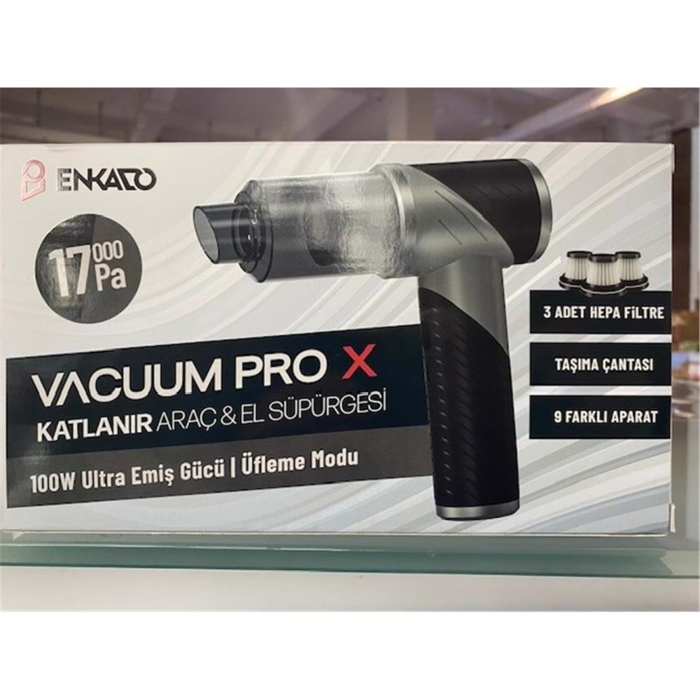 Enkado EKD-SP20 17000PA 2000MAH Güçlü Vakum-Üflemeli Şarjlı Katlanabilir Araç Süpürgesi 3ad Filtr