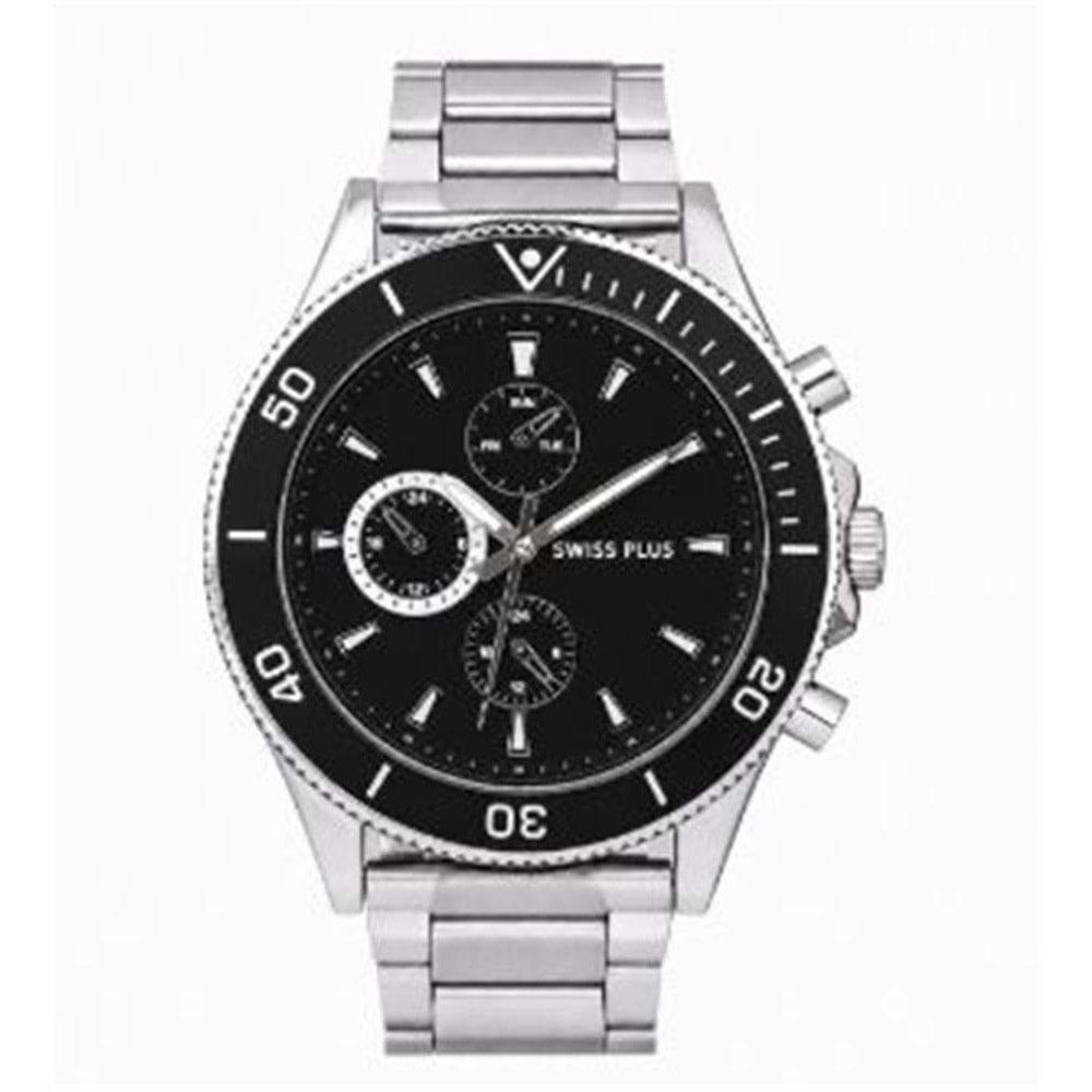 Swiss Plus Man Watch Basic Seri Model-10 ST3516AGS Lüx Black-Silver(Kol Saati)