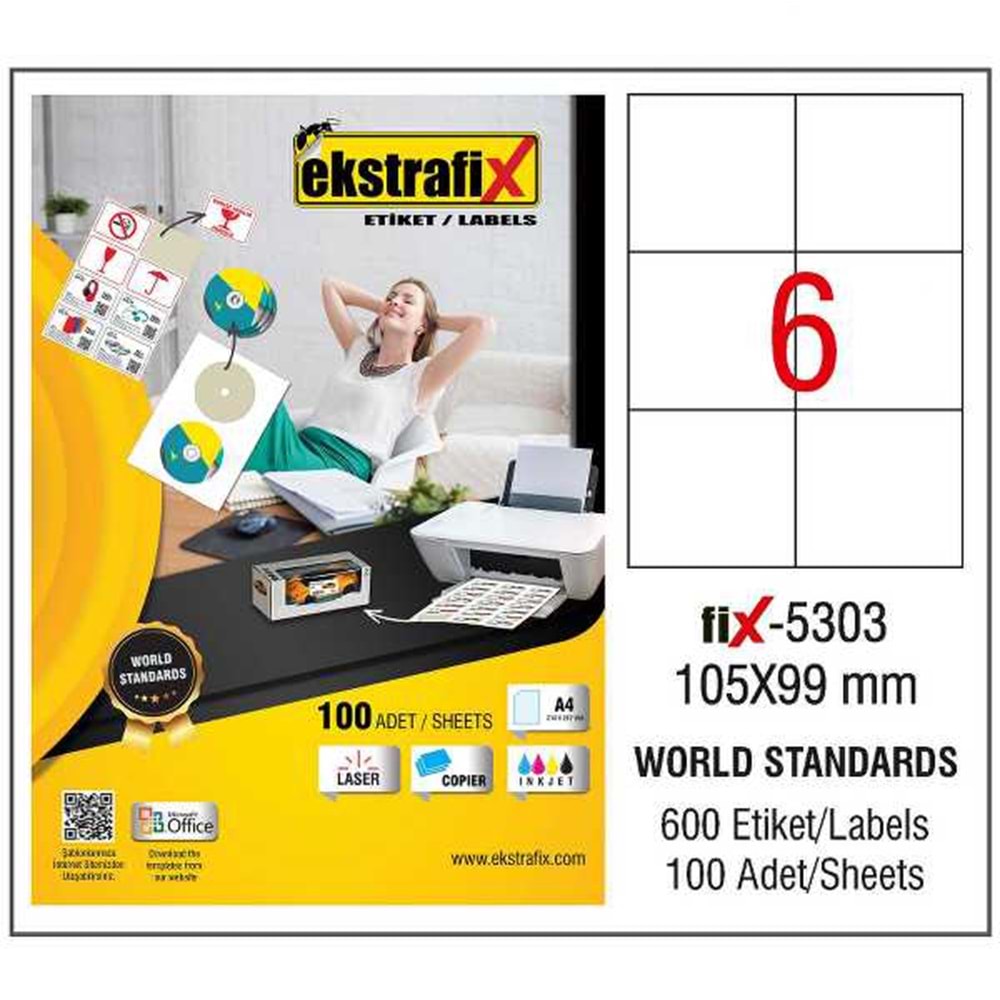 Ekstrafix Laser Etiket 105x99 Laser-Copy-Inkjet FİX-5303