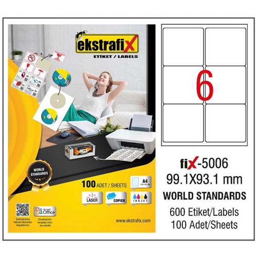 Ekstrafix Laser Etiket 100 YP 99.1x93.1 Laser-Copy-Inkjet FİX-5006