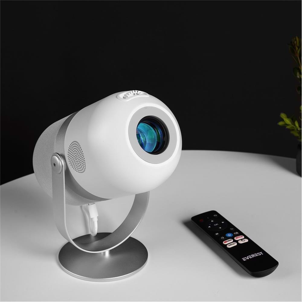 Everest PJ09 Beyaz Mini Taşı 1280-720P 4500 Lüm 150 ANSIL Android 9.0 Ekran Yansıtma HD Projeksiyon