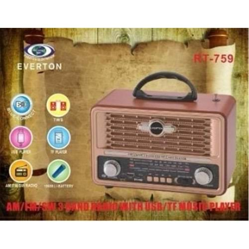 Everton Rt-759 Bluetooth Fm-Usb-Tf-Aux Şarjlı Nostaljik Radyo