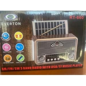 Everton Rt-660 Bluetooth Fm-Usb-Tf-Aux Şarjlı Nostaljik Radyo Solar (Güneş Panelli)