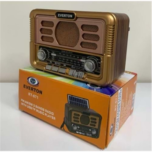 Everton Rt-671 Bluetooth Fm-Usb-Tf-Aux Şarjlı Solar Nostaljik Radyo Güneş Panelli