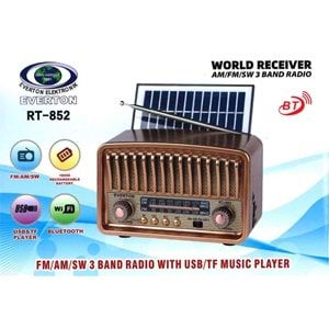 Everton Rt-852 Bluetooth Fm-Usb-Tf-Aux Şarjlı Nostaljik Radyo Güneş Panelli