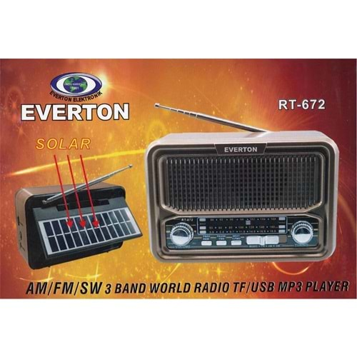 Everton Rt-672 Bluetooth Fm-Usb-Tf-Aux Şarjlı Solar Nostaljik Radyo