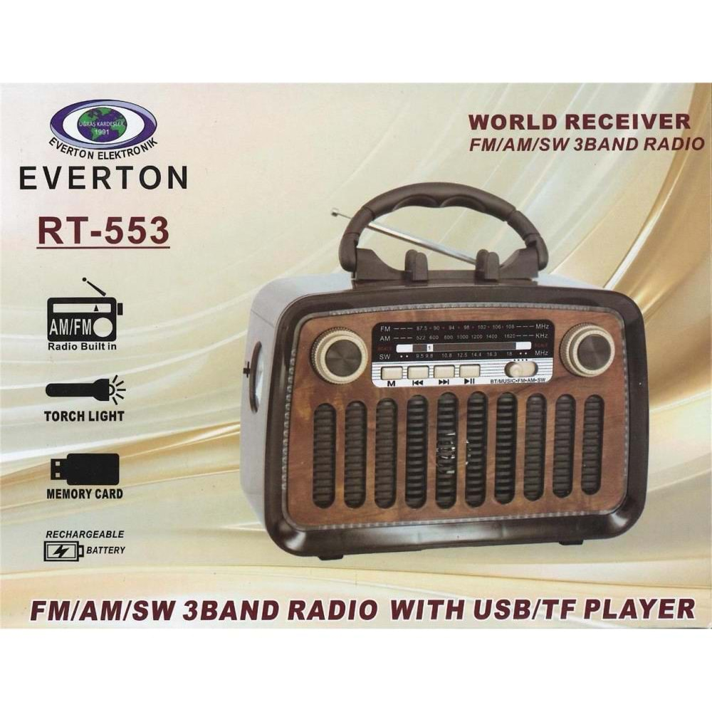 Everton Rt-553 Bluetooth Fm-Usb-Tf-Aux Şarjlı Nostaljik Radyo