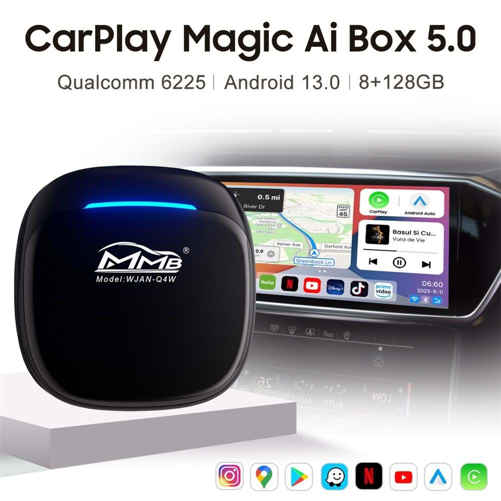 MMB MAX 5.0 Android 13, 8+128GB, Kablosuz-Wireless CarPlay SM6225 Chipset Full Android Box